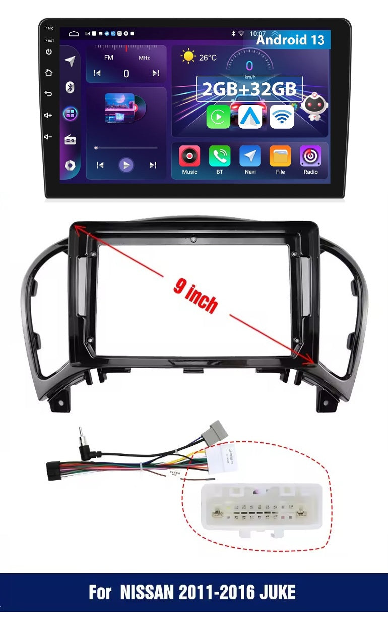 NISSAN JUKE 2011 - 2016 Autoradio 4/64 GB 9 pollici + Adattatore 9" + Canbus Box + Cablaggio Originale