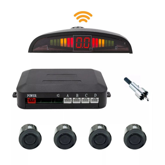 KIT 4 SENSORI DI PARCHEGGIO CON MINI DISPLAY LED SUONO FRESA NERI LED