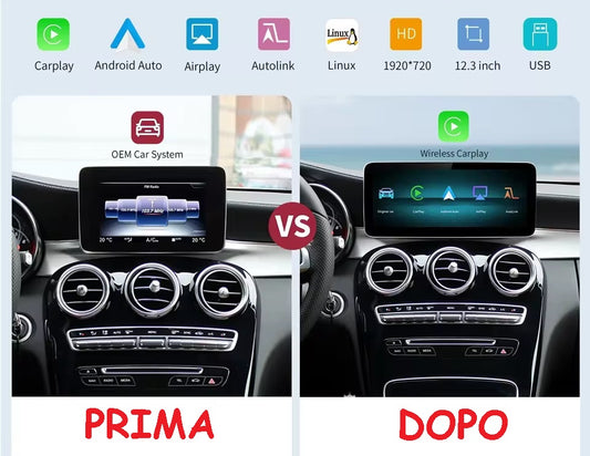 Autoradio CarPlay wireless Carplay/Android Auto da 12.3 '' / Kit Per Mercedes Benz GLA CLA GLC GLK ML W205 W176 C117  2012 - 2015