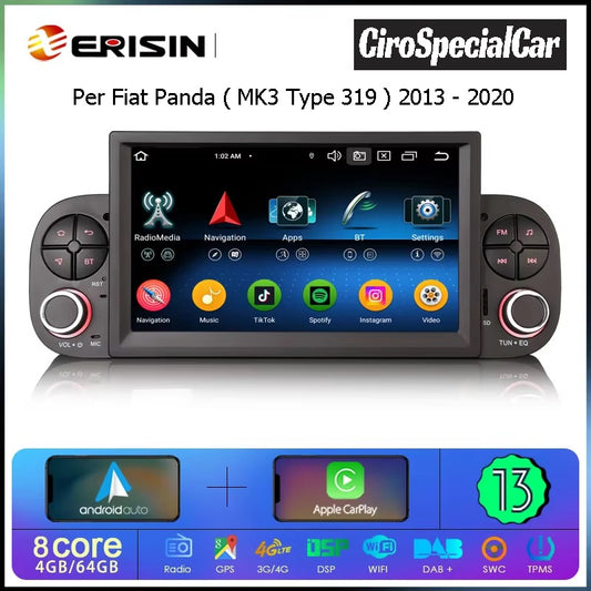Erisin ES6758P Android 13 GPS stereo per auto Fiat Panda (MK3 Tipo 319) 2013-2020