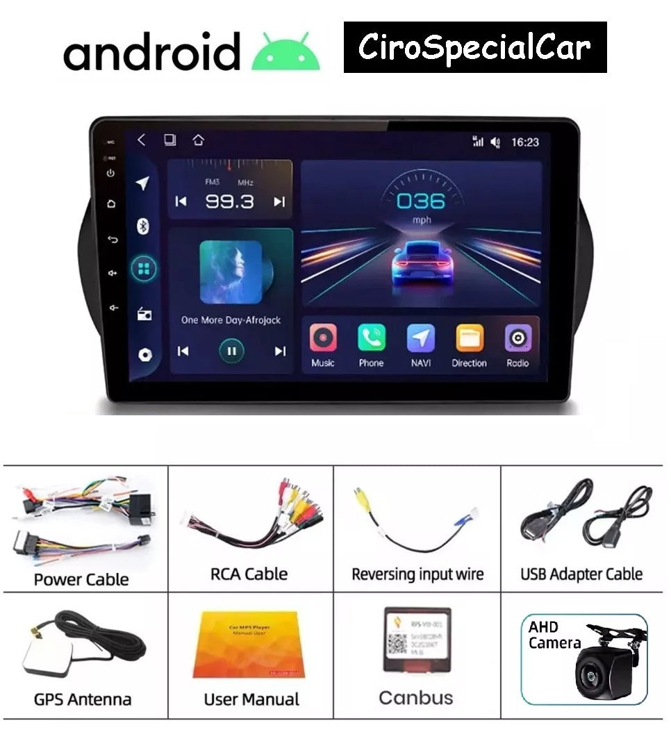 Kit Fiat QUBO 2008 - 2015 / AUTORADIO ANDROID TOUCH 9" WIFI NAVIGATORE 4/64GB