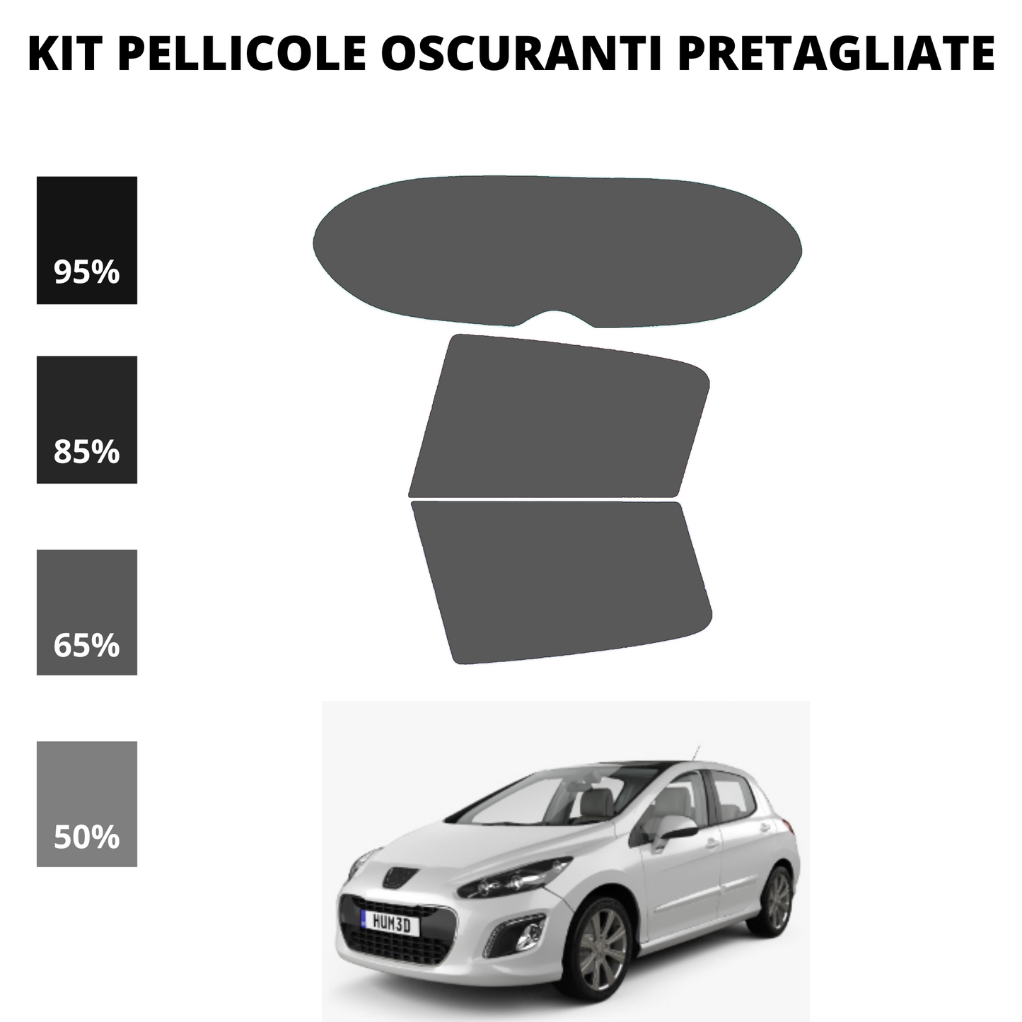 Pellicola Oscuramento Vetri Peugeot 308 5 Porte 2008-2013