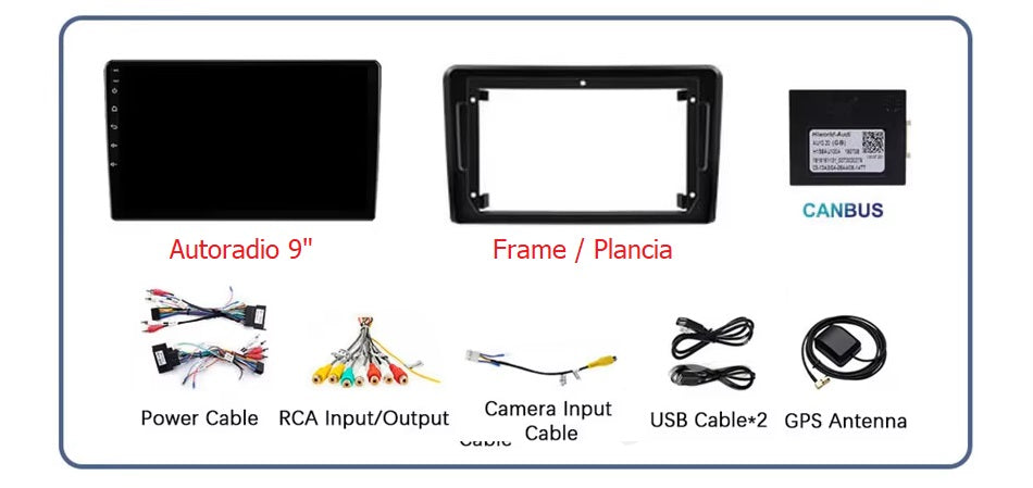 Autoradio Android 9 pollici 4/64GB / Kit Completo Audi A3 anno 2003 - 2013