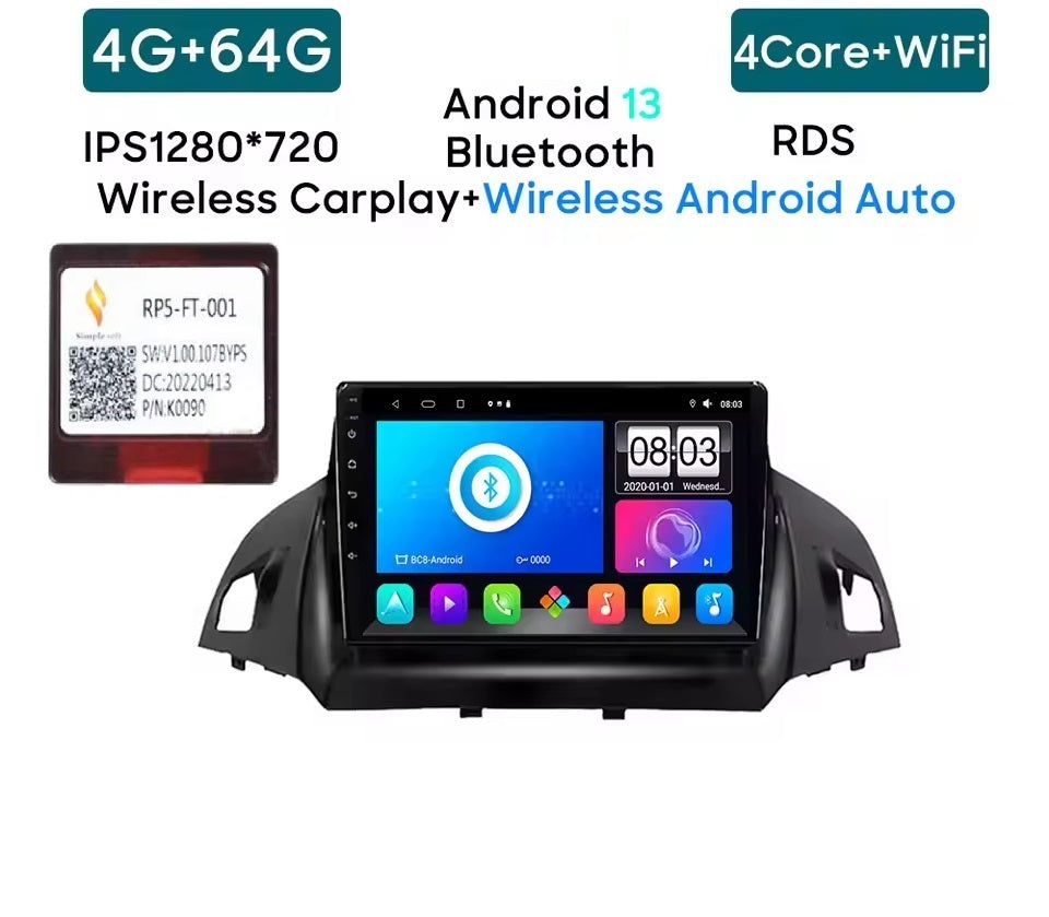 KIT Per FORD Escape Kuga C-max 2011-2018 Autoradio 2/32GB 4/64GB + Adattatore 9" + Canbus Box