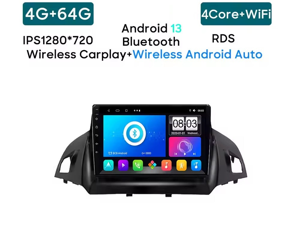 KIT Per FORD Escape Kuga C-max 2011-2018 Autoradio 2/32GB 4/64GB + Adattatore 9" + Canbus Box