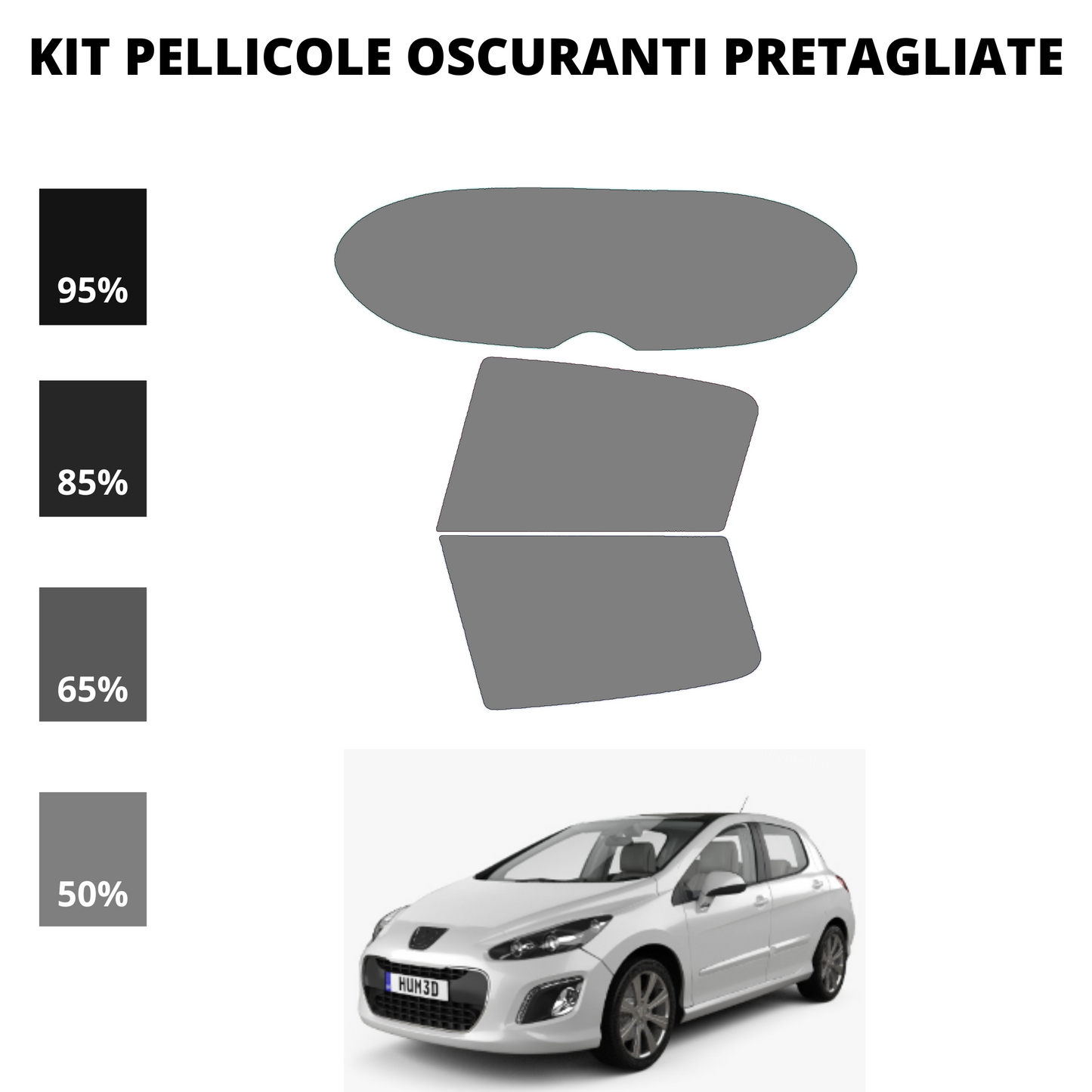 Pellicola Oscuramento Vetri Peugeot 308 5 Porte 2008-2013