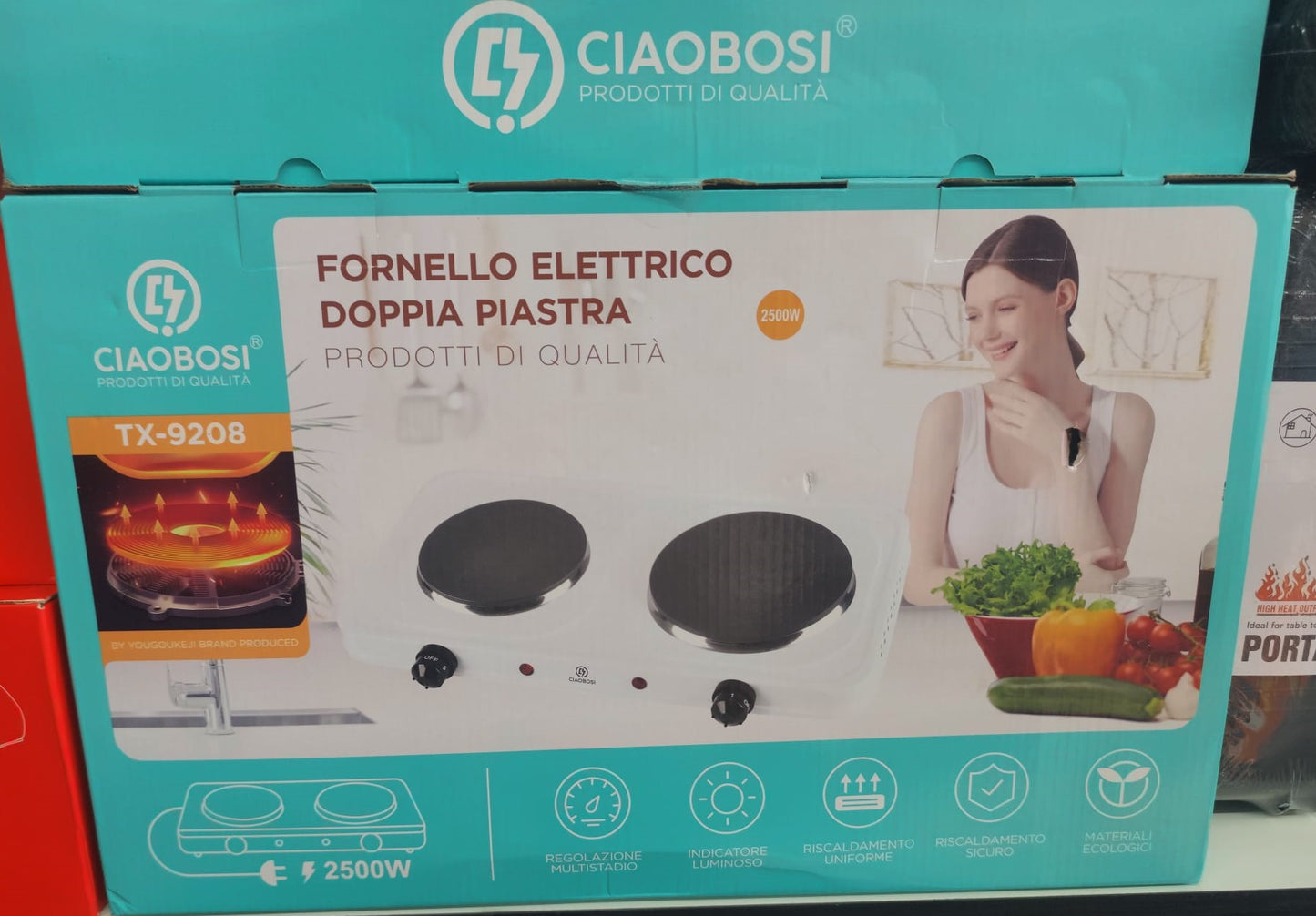 Fornello Elettrico Doppio 2 Piastre Ghisa Regolabile da Viaggio Campeggio 2500W