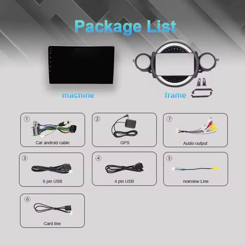 Mini One 2007-2014 Autoradio 4/64 GB 9 pollici + Adattatore 9" + Canbus Box + Cablaggio Originale