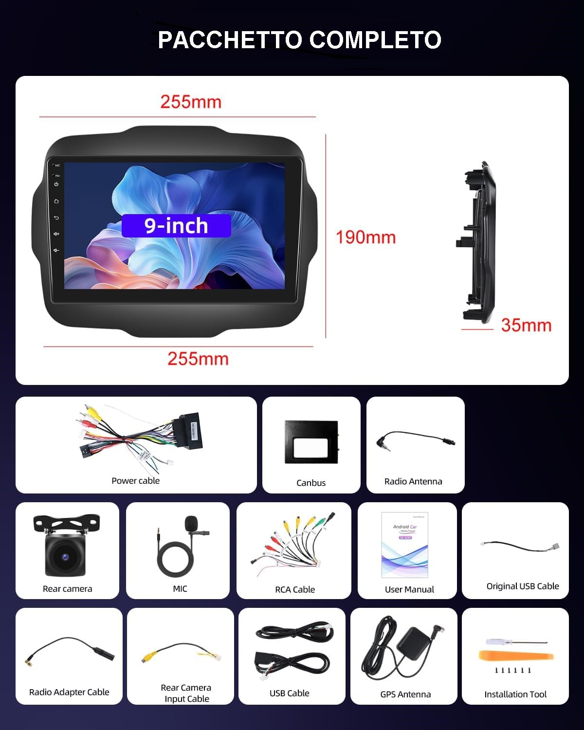 Autoradio per Jeep Renegade 2016-2020 - Kit Qualcomm 8 Core 4/64GB DAB/DAB + Radio da 9 pollici con supporto Carplay e Android Auto Wi-Fi e GPS ventola di raffreddamento DSP + telecamera posteriore