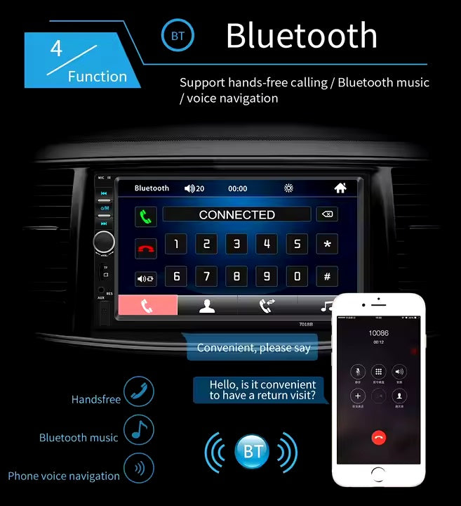 7 pollici HD Touch Screen 2 Din Autoradio per lettore MP5 universale - USB - Lettore multimediale audio navigazione Bluetooth
