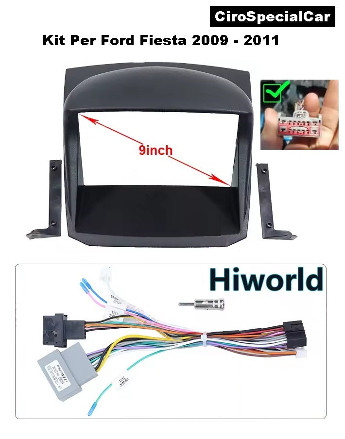 Kit Per FORD FIESTA 2009 - 2011 Autoradio 4/64 GB + Adattatore 9" + Canbus Box Comandi al Volante