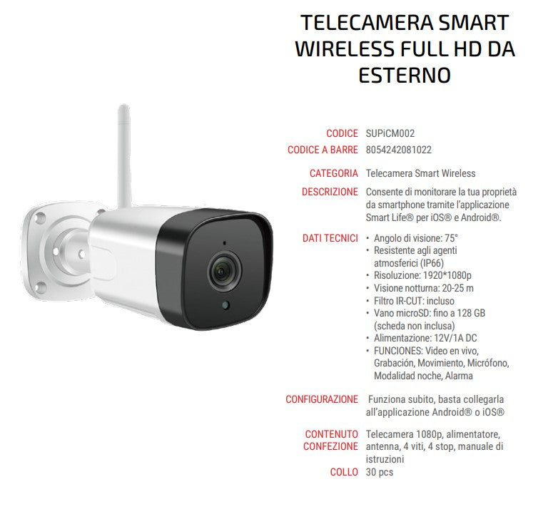 Superior Security Camera Esterno IP66 FHD WiFi Alexa Google SmartLife
