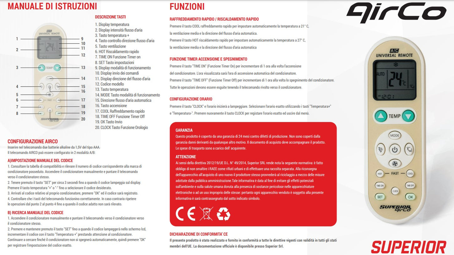 Superior Telecomando Universale Climatizzatori AirCo Simply