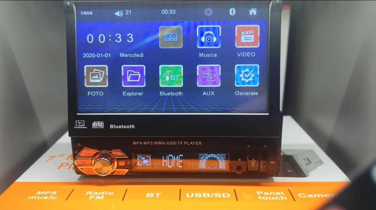 Autoradio 1 DIN Con Display Touch a Scomparsa
