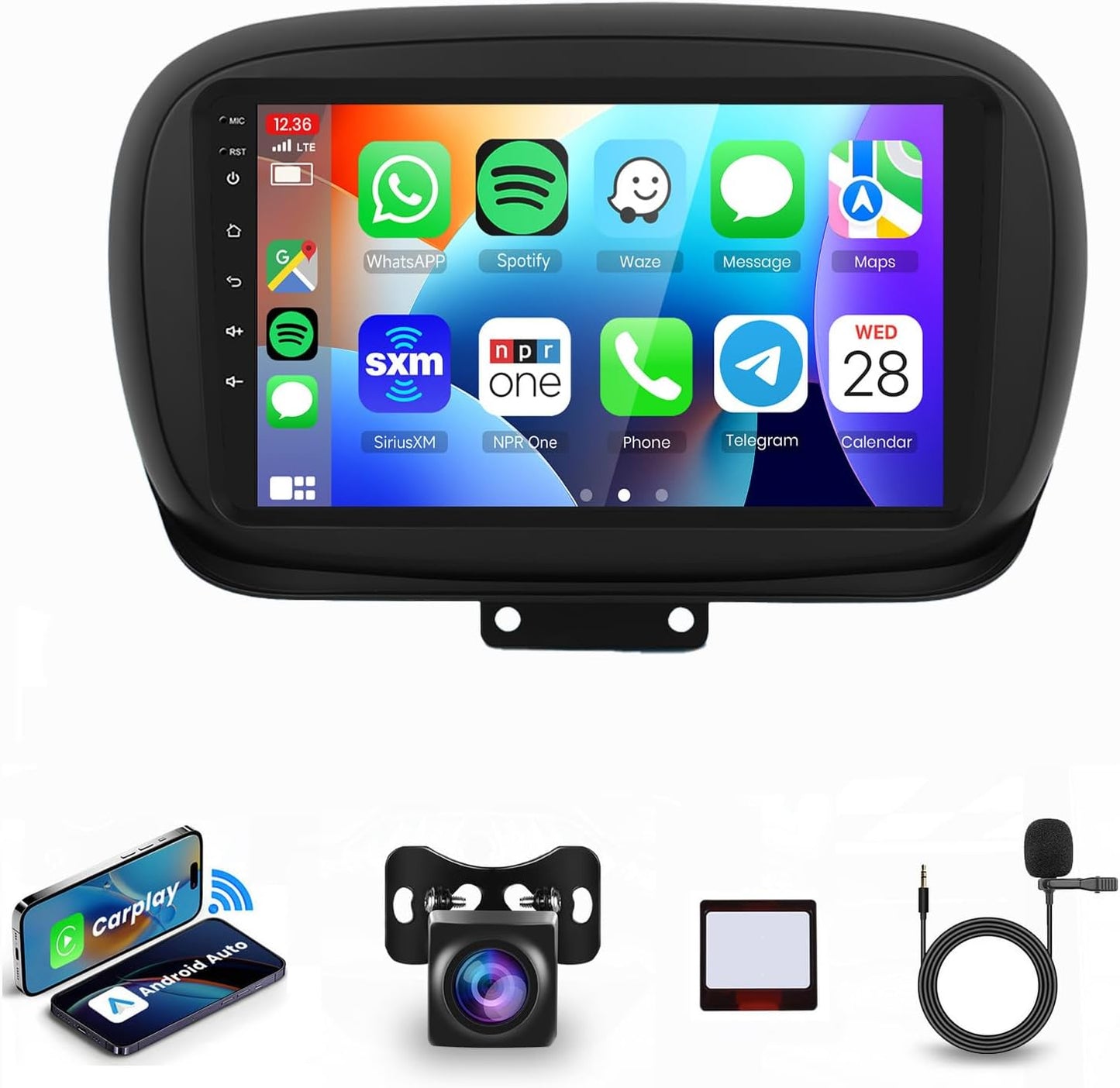 Autoradio 9" Android 15 per FIAT 500X 2014-2020, Carplay Android Auto senza Fili GPS Wi-Fi USB Bluetooth Radio FM RDS Retrocamera