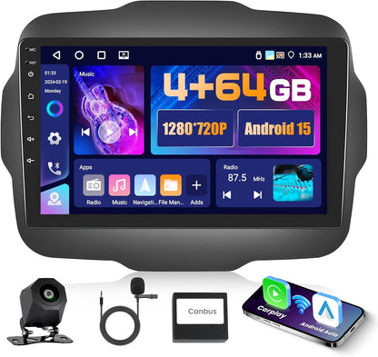 Autoradio per Jeep Renegade 2016-2020, 5G WiFi Android 9" con Wireless Carplay Android Auto Bluetooth5.0 FM/RDS GPS SWC AHD Retrocamera