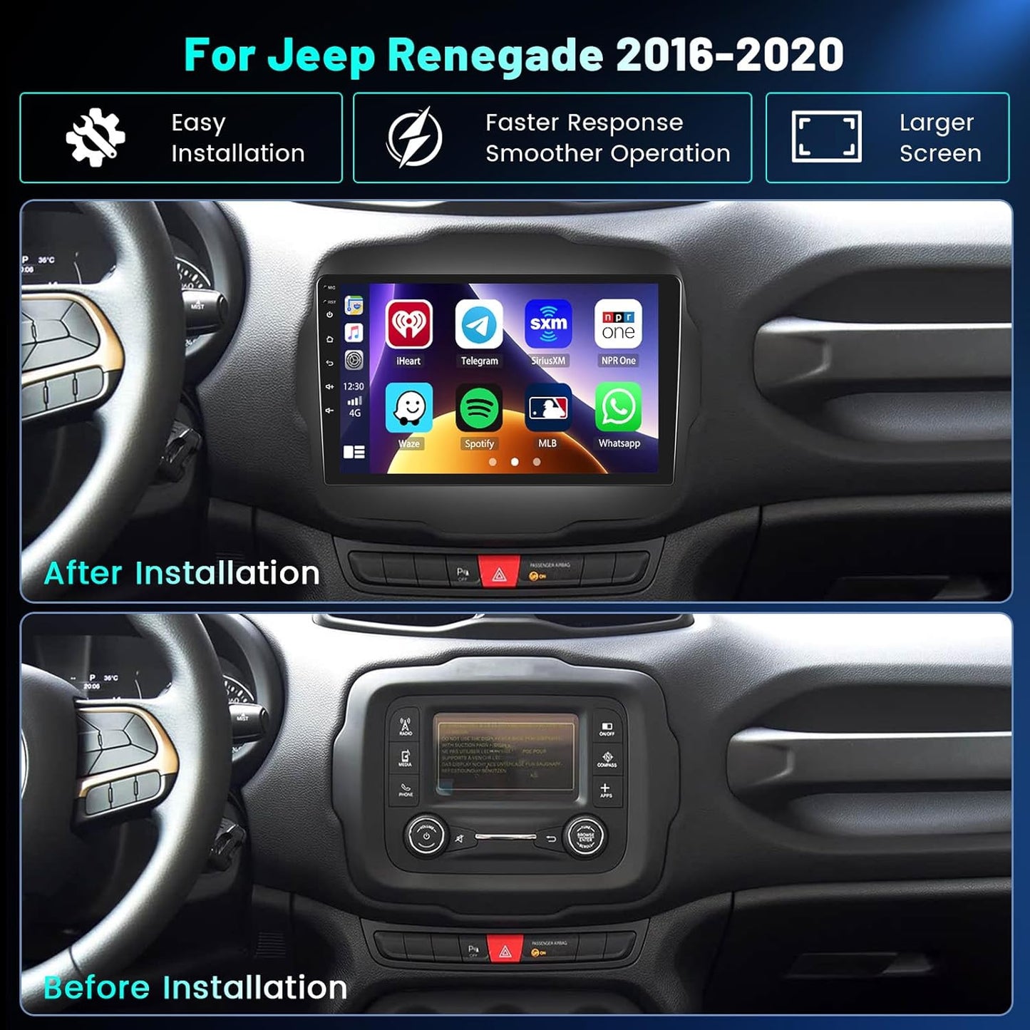 Autoradio per Jeep Renegade 2016-2020, 5G WiFi Android 9" con Wireless Carplay Android Auto Bluetooth5.0 FM/RDS GPS SWC AHD Retrocamera