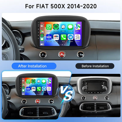 Autoradio 9" Android 15 per FIAT 500X 2014-2020, Carplay Android Auto senza Fili GPS Wi-Fi USB Bluetooth Radio FM RDS Retrocamera