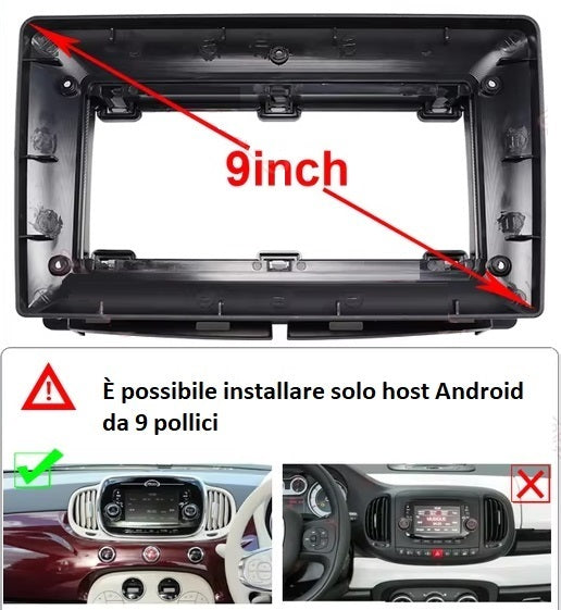 Autoradio 4/64 GB + Adattatore 9" + Canbus Box - Kit Per Fiat 500  2016 - 2019