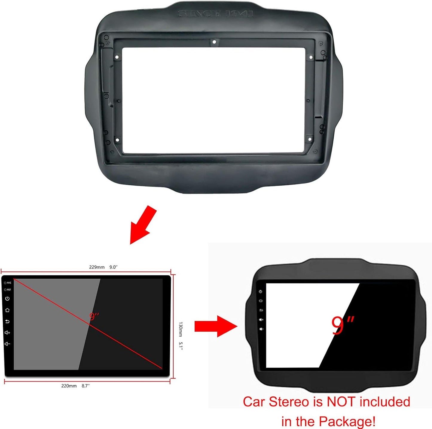 Mascherina adattatore autoradio 9" per JEEP Renegade 2016+ doppio DIN