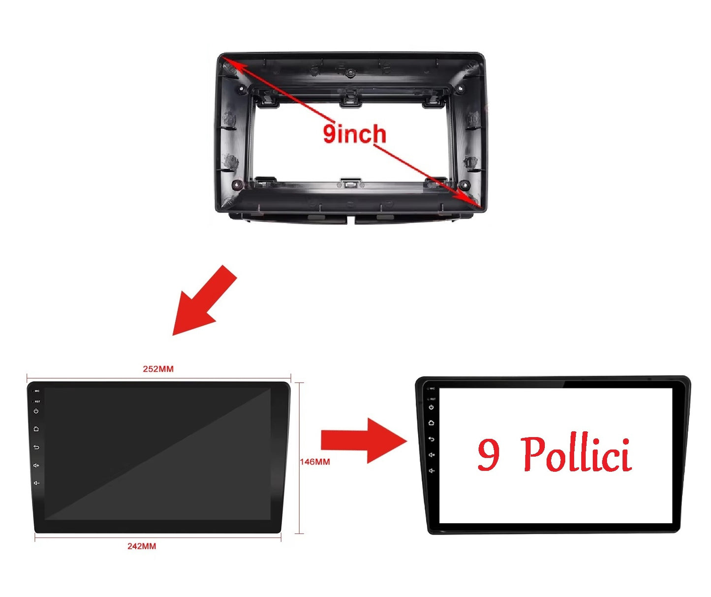 Autoradio 4/64 GB + Adattatore 9" + Canbus Box - Kit Per Fiat 500  2016 - 2019