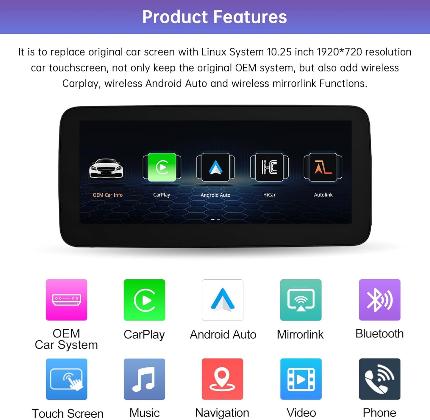 Android Mercedes Benz A CLA GLA Classe W176 C117 X117 X156 2013-2015, CarPlay integrato, navigazione GPS lettore multimediale schermo BT 10.25
