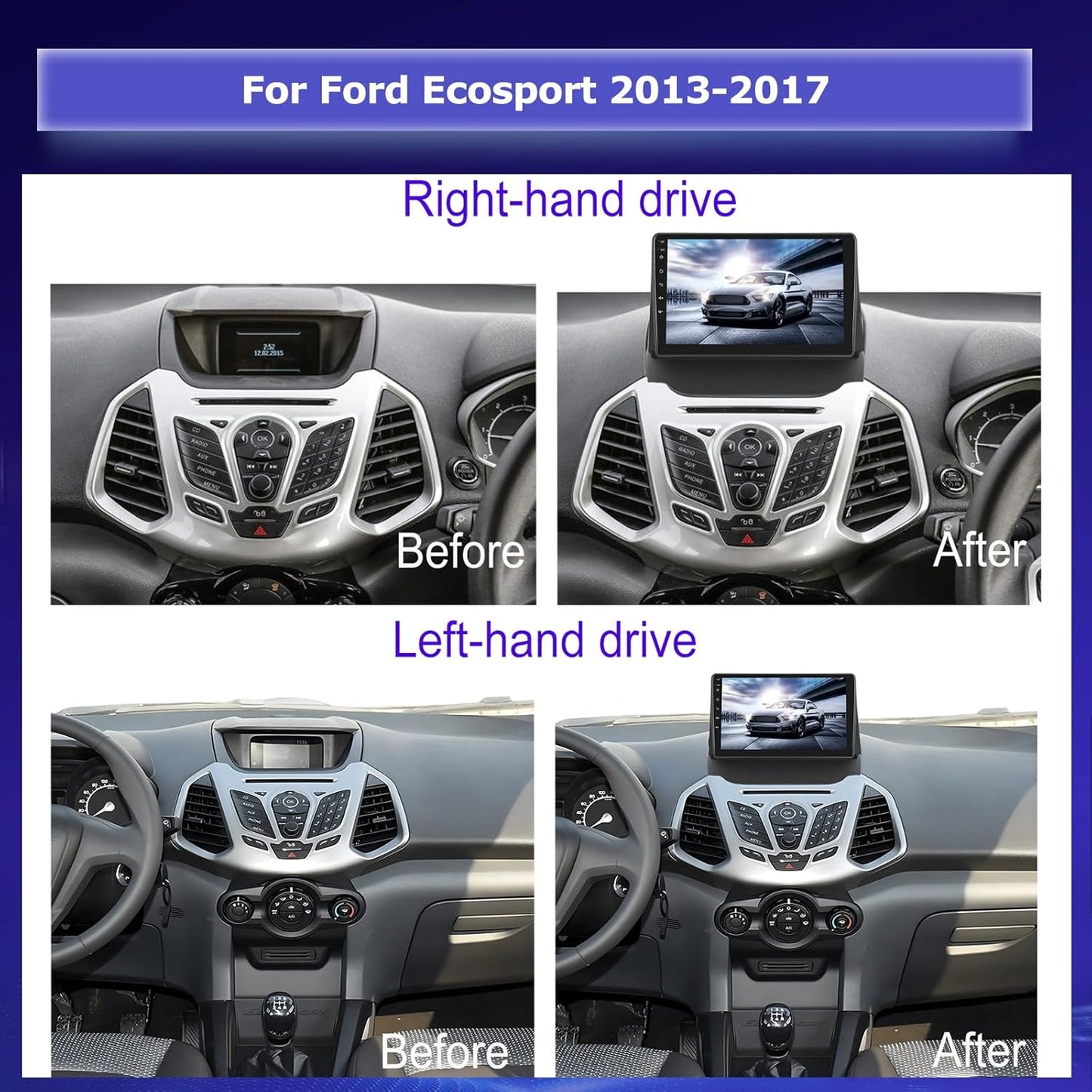 Autoradio Android per Ford Ecosport 2013-2017, Radio Touchscreen da 9 Pollici con Carplay Wireless e Android Auto/WiFi/GPS/Bluetooth/EQ/Radio FM RDS+Telecamera