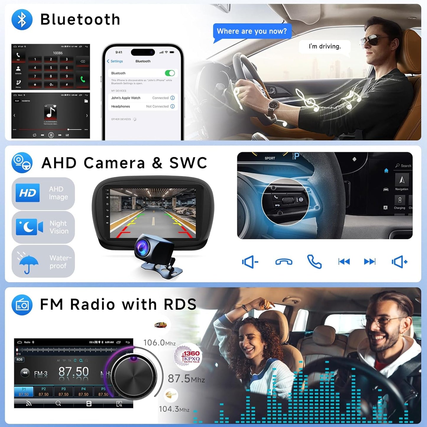 Autoradio 9" Android 15 per FIAT 500X 2014-2020, Carplay Android Auto senza Fili GPS Wi-Fi USB Bluetooth Radio FM RDS Retrocamera