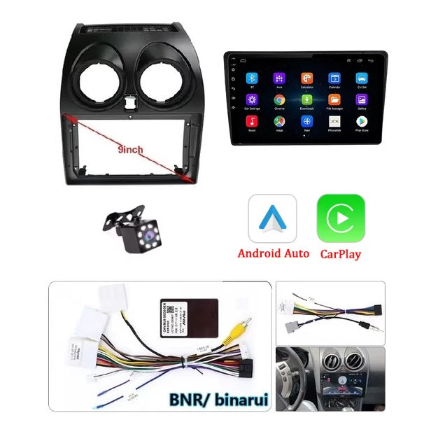 Autoradio per Nissan Qashqai J10 2006-2016 con CarPlay/Android/DSP, 1280 * 720, 9" HD Schermo Navigatore GPS WiFi BT USB FM RDS Radio Mirror Link+32 band EQ.