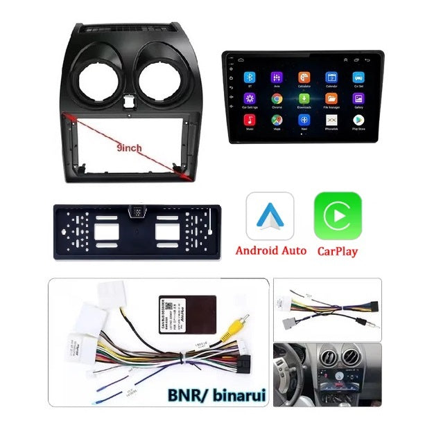 Autoradio per Nissan Qashqai J10 2006-2016 con CarPlay/Android/DSP, 1280 * 720, 9" HD Schermo Navigatore GPS WiFi BT USB FM RDS Radio Mirror Link+32 band EQ.