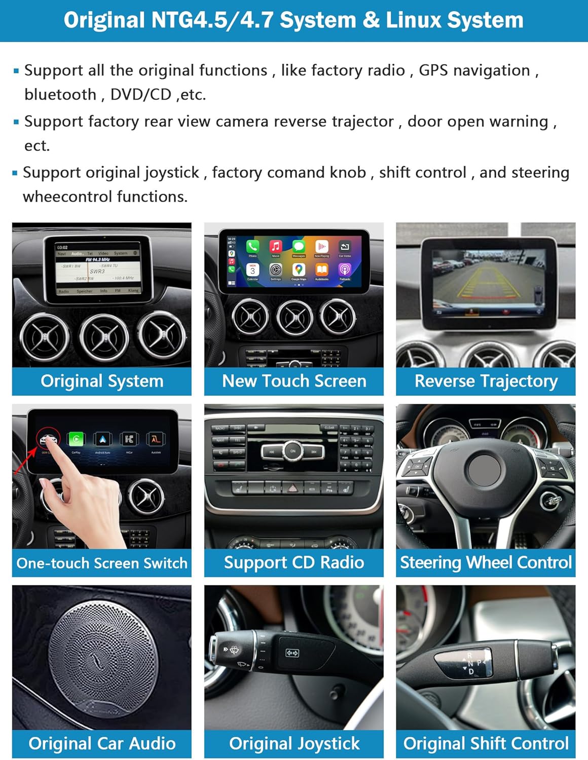 Autoradio Touchscreen per autoradio da 10,25 e 12,3 pollici per Mercedes Benz Classe A/B GLA CLA 180 W176 W246 C117 X117 X156 2013-2015 con NTG 4.5/4.7, supporta Apple...