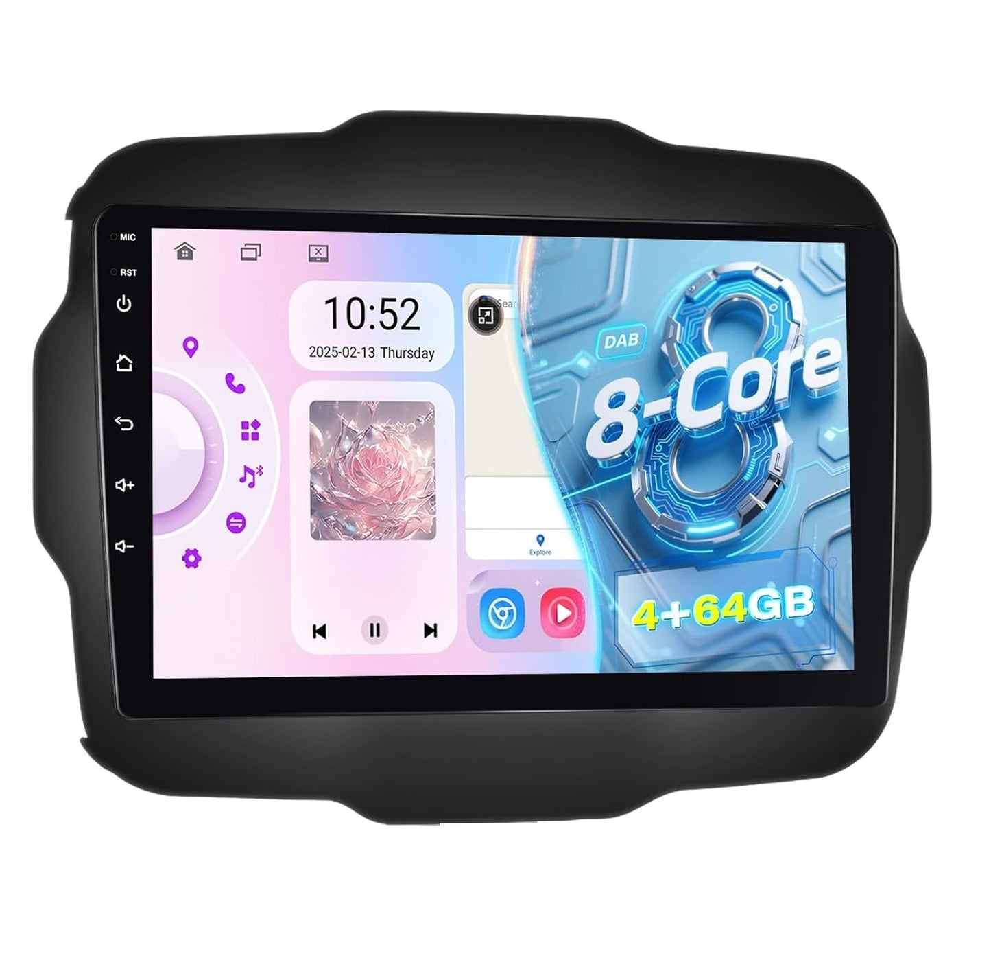 Autoradio per Jeep Renegade 2016-2020 - Kit Qualcomm 8 Core 4/64GB DAB/DAB + Radio da 9 pollici con supporto Carplay e Android Auto Wi-Fi e GPS ventola di raffreddamento DSP + telecamera posteriore