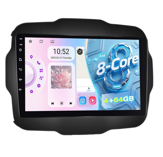 Autoradio per Jeep Renegade 2016-2020 - Kit Qualcomm 8 Core 4/64GB DAB/DAB + Radio da 9 pollici con supporto Carplay e Android Auto Wi-Fi e GPS ventola di raffreddamento DSP + telecamera posteriore