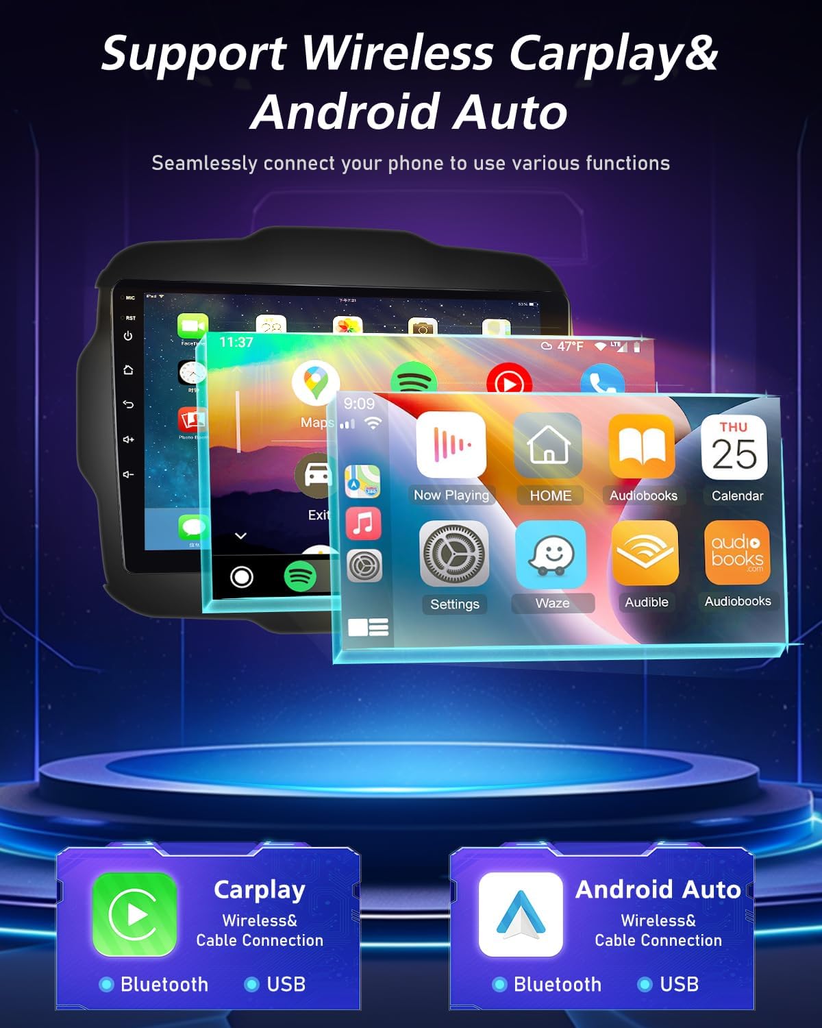 Autoradio per Jeep Renegade 2016-2020 - Kit Qualcomm 8 Core 4/64GB DAB/DAB + Radio da 9 pollici con supporto Carplay e Android Auto Wi-Fi e GPS ventola di raffreddamento DSP + telecamera posteriore