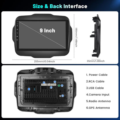 Autoradio per Jeep Renegade 2016-2020, 5G WiFi Android 9" con Wireless Carplay Android Auto Bluetooth5.0 FM/RDS GPS SWC AHD Retrocamera